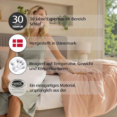 Подушка для сну TEMPUR Original з піни з ефектом пам&39яті, ергономічна подушка для підтримки шиї для сну на боці та спині, жорстка, розмір M (61 x 31 x 10/7), біла