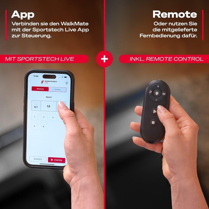 Килимок для ходьби Sportstech - Бігова доріжка для домашнього використання з нахилом до 9 1-6 км/год, включаючи підписку на додаток Домашній офіс, крокомір, легкий та компактний, транспортні колеса WalkMate до 120 кг Walkmate Black