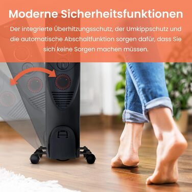 Енергозберігаючий масляний радіатор Pro Breeze потужністю 2500 Вт - електричний нагрівальний елемент з 11 ребрами, вбудованим таймером, 3 режимами нагріву, регульованим термостатом та функцією безпечного відключення - чорний. Масляний радіатор 2500 Вт - ч