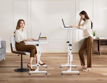 Стіл з регульованою висотою та колесами, комп&39ютерний стіл, стіл для роботи стоячи, регульована висота для бігової доріжки/ходьби для дому, невеликий ПК-стіл для домашнього офісу, 80 x 40 см, білий (80 x 40 x 74-110 см)