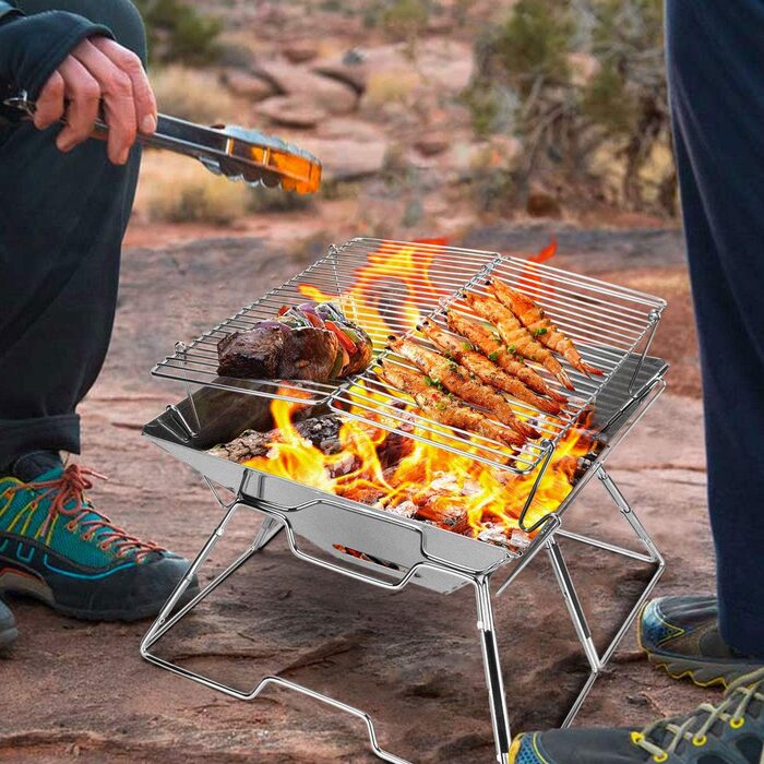 Вогнище Odoland BBQ, портативне багаття, складний кемпінговий гриль, гриль з нержавіючої сталі 304 для кемпінгу, пікніків, патіо, саду з сумкою для перенесення, розмір M 31 x 31 x 21 см
