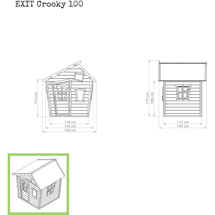 Дерев'яний ігровий будиночок EXIT Toys Crooky 100 для вулиці - Дерев'яний садовий будиночок для дітей з водонепроникним дахом - Легка збірка - 100 деревина кедра FSC - 164x145x171см - Сіро-бежевий