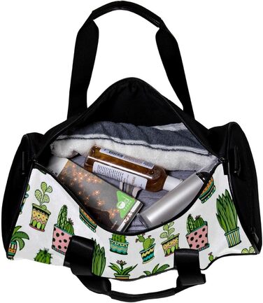 Спортивна сумка, маленька дорожня сумка, сумка для шопінгу та йоги з барвистим малюнком у стилі дудл (квіти, кактуси), сумка для фітнесу на відкритому повітрі, ручна поклажа