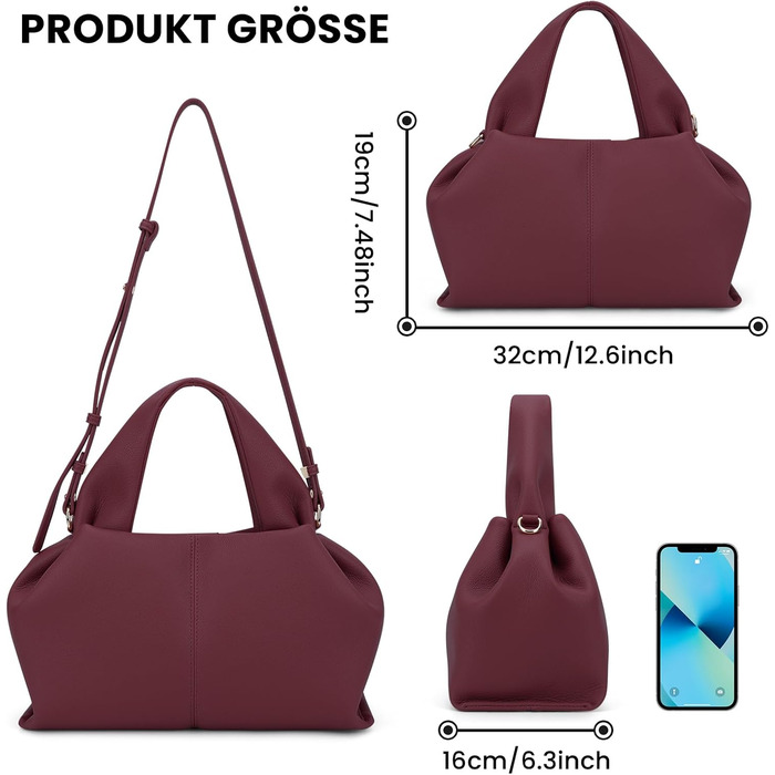 Сумка JQWYGB Cloud Pouch, сумка для пельменів, клатч, сумка, жіноча сумка-тоут, сумка через плече, ретро-сумка через плече зі знімним ремінцем, бордовий