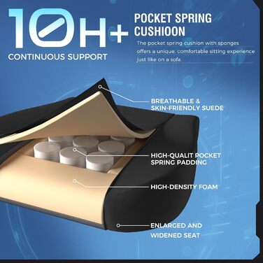 Ігрове крісло GTPLAYER, Дихаюче офісне крісло, Ергономічне офісне крісло, Високоякісна тканина, Ергономічне крісло для ПК, Регульована на 160 спинка та Розсувна підставка для ніг, Чорний оксамит