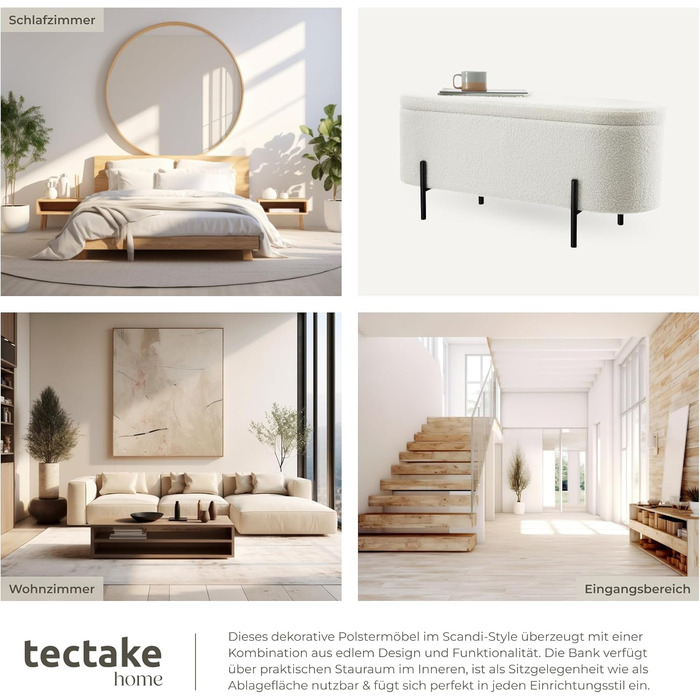 Лавка для зберігання tectake, скриня з кришкою, м&39яка лава/лава для зберігання/лава біля ліжка з місцем для зберігання, ящик для зберігання, скриня для зберігання, оббита тканиною букле в скандинавському стилі