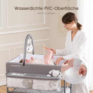 Портативний пеленальний столик Maydolly, багатофункціональний складний пеленальний столик, регульована висота з колесами та 2 кошиками для зберігання, водонепроникна подушка для пеленання, сірий