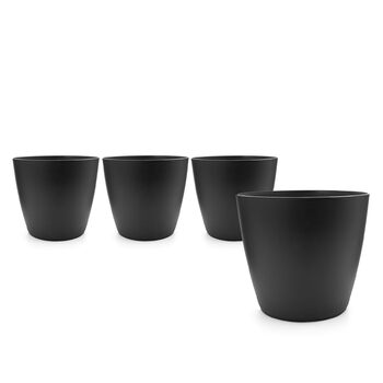 Набір із 4 пластикових квіткових горщиків/каструль BigDean у сучасному стилі (графіт, ø 24 см), підходить для використання в приміщенні та на вулиці