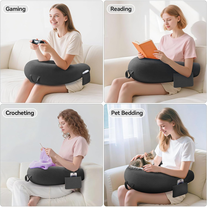 Ігрова та читацька подушка, подушка для читання для сидіння на ліжку/дивані/підлозі, подушка для годування/в&39язання гачком з великою та ергономічною ігровою подушкою, геймерська подушка для iPad/ноутбука - чорна