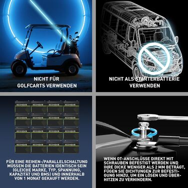 Акумулятори з 100A BMS, 15000 циклів, моніторинг Bluetooth 5.0, легкі та компактні літієві акумулятори для кемперів, човнів, сонячних накопичувачів та автономних систем 12v 300Ah 100AH x3, 3 шт., 12V 100Ah LiFePO4