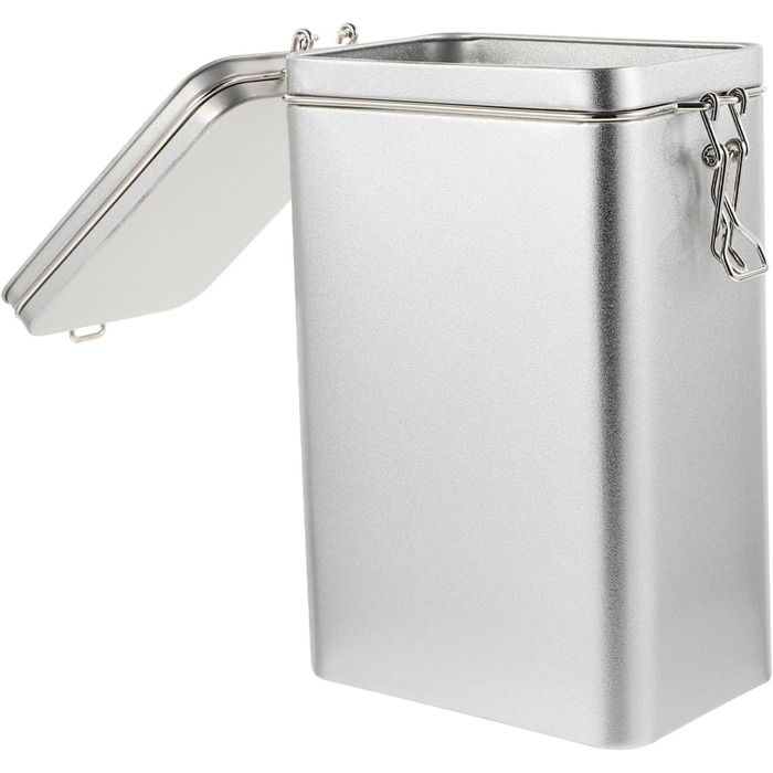 Білий бляшаний контейнер для зберігання кави з ретро-дизайном, герметичний контейнер для кавових зерен та меленої кави, квадратний контейнер для зберігання для кухні та дому, сріблястий, 7,5 x 4,7 x 3,1 дюйма