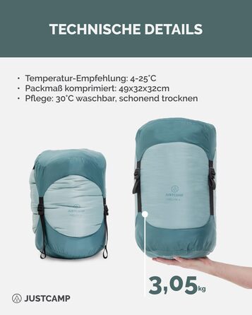 Спальний мішок Justcamp Melvin XXL 4 для дорослих, кемпінговий спальний мішок 3 сезони, м&39ятний