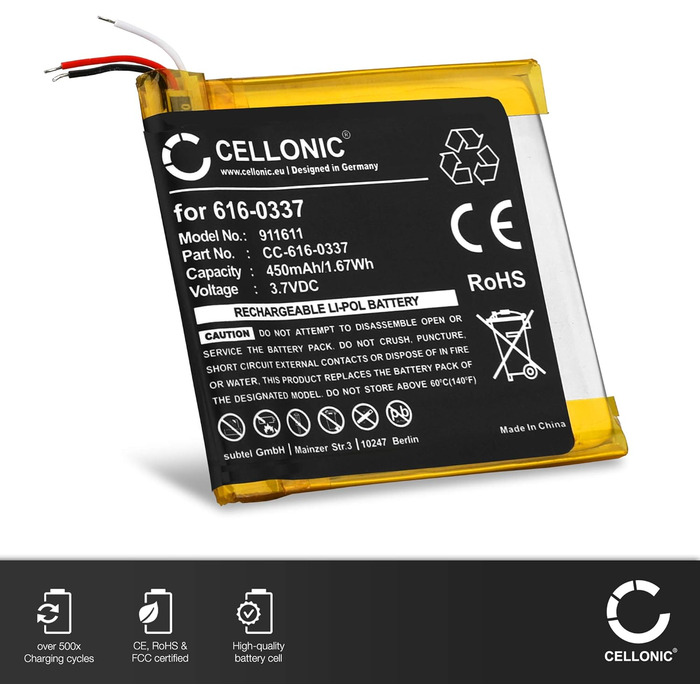 Батарейка для MP3-плеєра, сумісна з Apple iPod Nano 3-го покоління - A1236, 2 - A1199 (3.7V, 450mAh) Набір інструментів