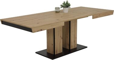 Обідній стіл Agnes на п&39єдесталі, матеріал на основі дерева з меламіновим покриттям, декор Artisan Oak, синхронізоване висування, 140-220x90x76 см