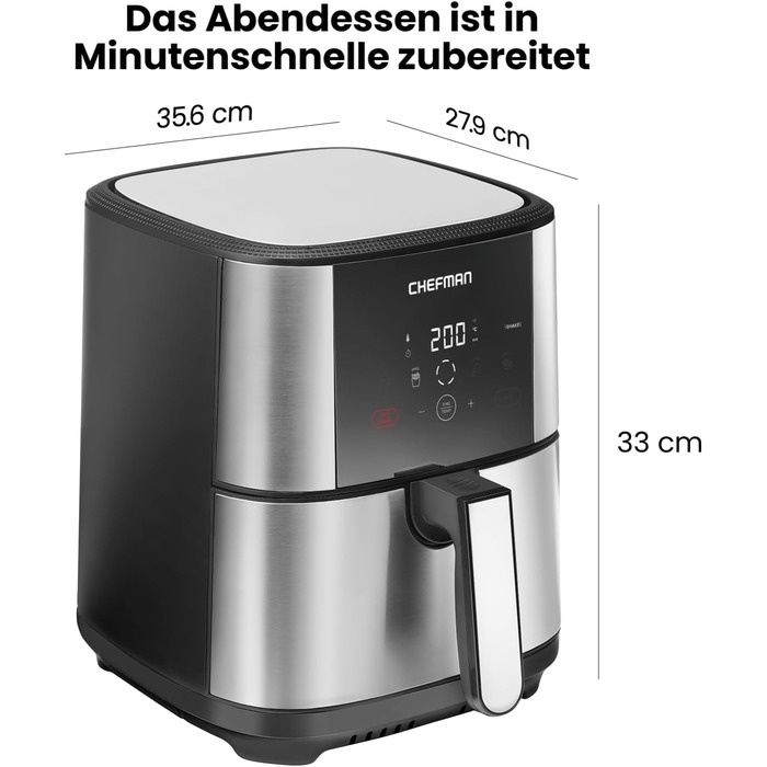 Сенсорна фритюрниця Chefman TurboFry, сімейний розмір 4.75 л, попередні налаштування цифрового керування одним дотиком, картопля фрі, курка, м'ясо, риба, можна мити в посудомийній машині, автоматичне вимкнення, нержавіюча сталь DE 4.75 л