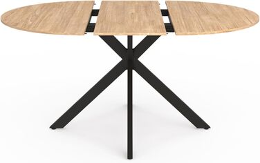 Розкладний круглий обідній стіл ALIX 4-8 персон на ніжках-павуках, дерево та чорний колір, 110-150 см