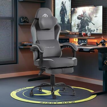 Ергономічне ігрове крісло PixelPilot Дихаюча тканина Крісло з підставкою для ніг, підголівником та поперековою опорою, ігрове ПК-крісло Широке сидіння Офісне крісло вантажопідйомністю 150 кг (Nebula, чисто сірий) Чисто сірий Nebula
