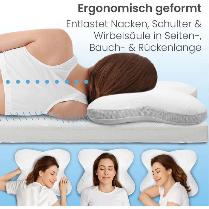 Подушка для шиї ELONEO, подушка для сну з віско у формі метелика, подушка для шиї/голови, ідеально підходить для тих, хто спить на животі, на боці та з нахилом на боці