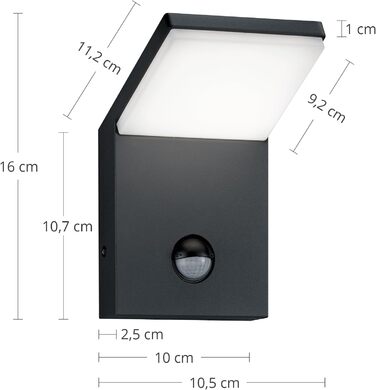 Світильник вуличний настінний Trio LED Pearl 221169142, алюміній (антрацит), 9 Вт, чорний, з датчиком руху