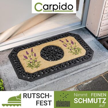 Килимок для дверей бежевого кольору з лавандою Килимок для очищення 45x75 см Килимок для дверей в приміщенні Вхідний килимок для критих відкритих майданчиків Кокосовий килимок з гумовим краєм 45 x 75 см (прямокутний) Лаванда