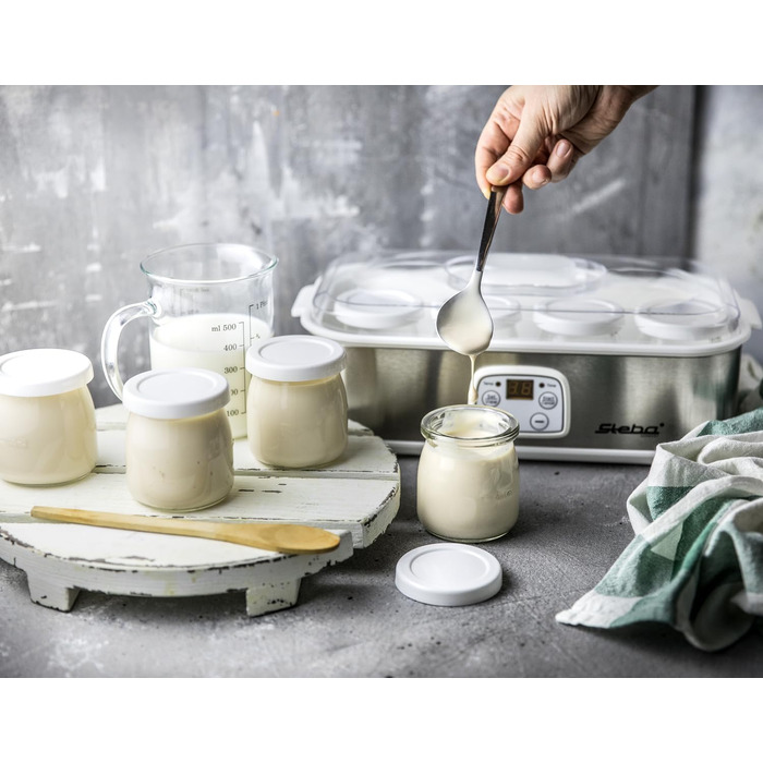 Йогуртниця Steba для смачного домашнього йогурту з ідеальною консистенцією 8 скляних горщиків для йогурту з кришками, об'ємом 180