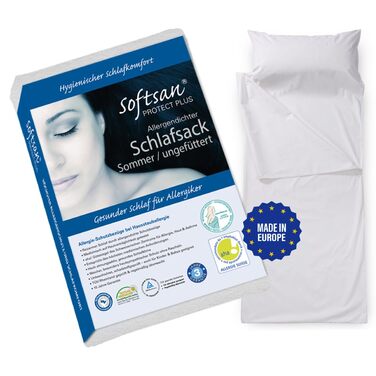Дорожній спальний мішок Softsan Protect для алергіків з Evolon, 80x180 см, БЕЗ наповнювача, чохол/захист від кліщів для подорожей, спальний мішок, стійкий до кліщів, для алергіків, спальний мішок від алергії 80x180 см без наповнювача