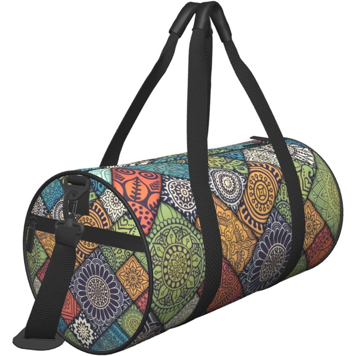 Спортивна сумка-мішок для подорожей та пляжу з мандала-принтом, чорна, універсальний розмір, дорожня сумка
