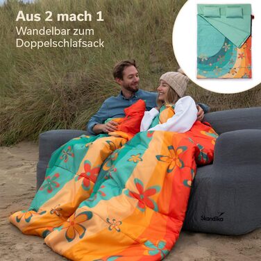 Спальний мішок Skandika Sovro Blanket Вуличний спальний мішок для дорослих, 3 сезони, може використовуватися як подвійний спальний мішок, спальні мішки для кемпінгу з подушкою, теплий спальний мішок для дорослих 190 см Веселка