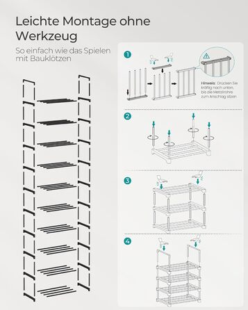 Рівнева взуттєва полиця, висока відкрита шафа для взуття, вузька підставка для взуття, металеве місце для зберігання взуття, компактне, для гардеробної, передпокою, 30 x 45 x 174 см, чорний LSA25BK 10 ярусів (45B см) чорний, 10-