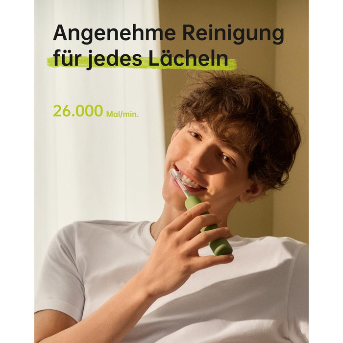 Електрична звукова зубна щітка з осциляціями та вібрацією для дорослих з додатком, 2 насадки (Зелена), (в упаковці)