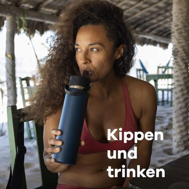 Пляшка для пиття об&39ємом 946 мл (32 унції) з кришкою-трубочкою - Вакуумно-ізольована, багаторазова пляшка з нержавіючої сталі - Герметична кришка - Великий отвір - Індиго