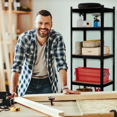 Чорний надміцний стелаж Relaxdays, висота та довжина 180x60x45 см, 500 кг, 5 полиць, для підвалу, гаража, модульна полиця для зберігання, сталь, 80, чорний