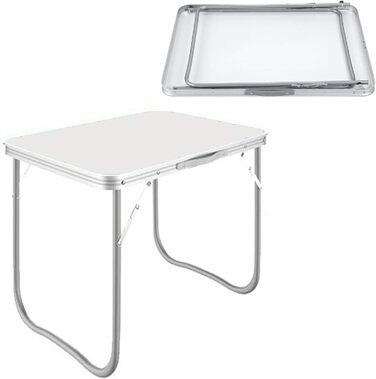 Стіл для кемпінгу зі сталі, розкладний стіл, легкий портативний садовий стіл для пікніків, риболовлі, барбекю, пляжу, вечірок, компактний розкладний стіл, 80 см x 60 см x 69 см (білий) 80 x 60 см