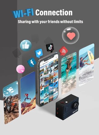 Підводна камера 40M Водонепроникна 20MP WiFi із широким кутом 170 Зовнішній мікрофон Ultra HD Бездротовий пульт дистанційного керування 2.4G 2x1050mAh Акумулятори та аксесуари, 60 Action Cam 4K/30FPS
