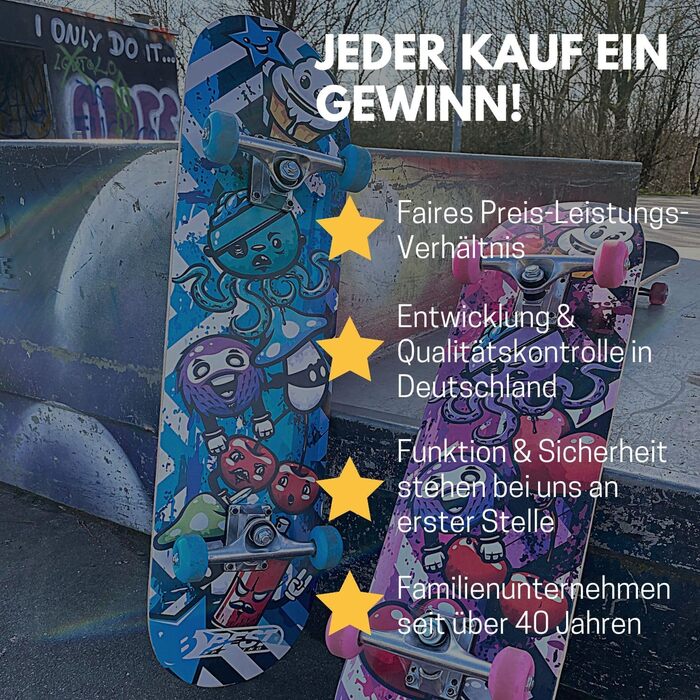 Скейтборд A3 Kid Octopus - найкращий спортивний скейтборд для дітей від 7 років, нековзка 7-шарова кленова дека, ABEC 3 підшипники, алюмінієва вісь, вантажопідйомність 100 кг, Octopus Blue дизайн