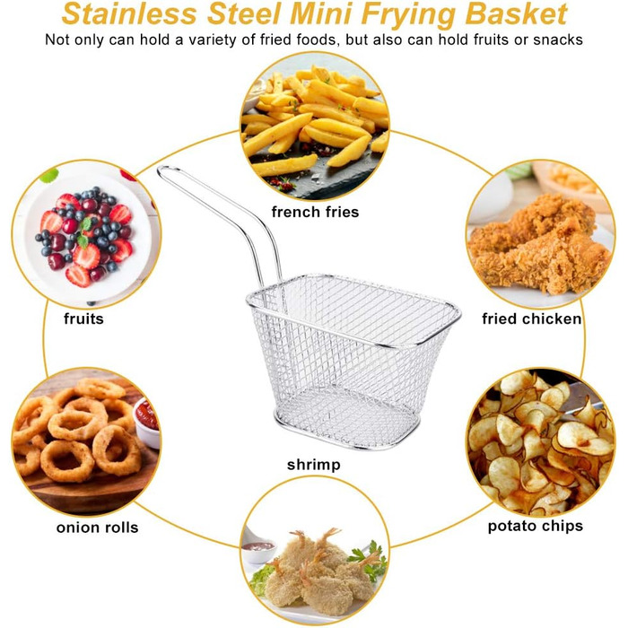 Кошик для смаження DECARETA 8 шт. Маленький кошик для подачі картоплі фрі Міні-кошик для картоплі фрі Кошик для картоплі фрі Кошик для фритюрниці з нержавіючої сталі Кошик для смаження для подачі картоплі фрі креветки кільця цибулі