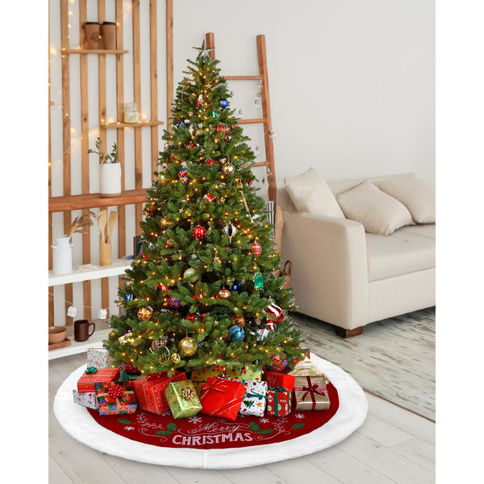 Спідниця для ялинки із візерунком сніжинок та написом "Веселого Різдва" 122 см SOBEAU