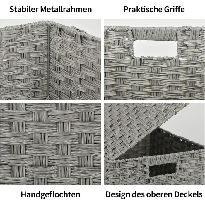 Кошик для зберігання GRANNY SAYS з кришкою, набір із 3 декоративних кошиків для зберігання, плетений кошик з ручками, великий сірий плетений кошик, міцний кошик з полицями для ванної кімнати, вітальні, кухні
