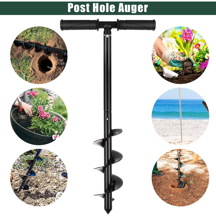 Ручний бур для землі, 10 x 60 см, набір садових бурів, чорний бур, сталевий бур для акумуляторної дрелідини, для саду, посадки та глибокого розпушування ґрунту