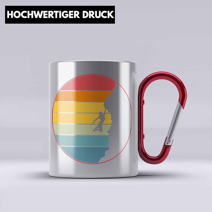 Тренд - Подарунок для скелелазіння, альпінізму, кухоль з нержавіючої сталі, карабін, ідея подарунка для скелелазіння, гори (червоний)