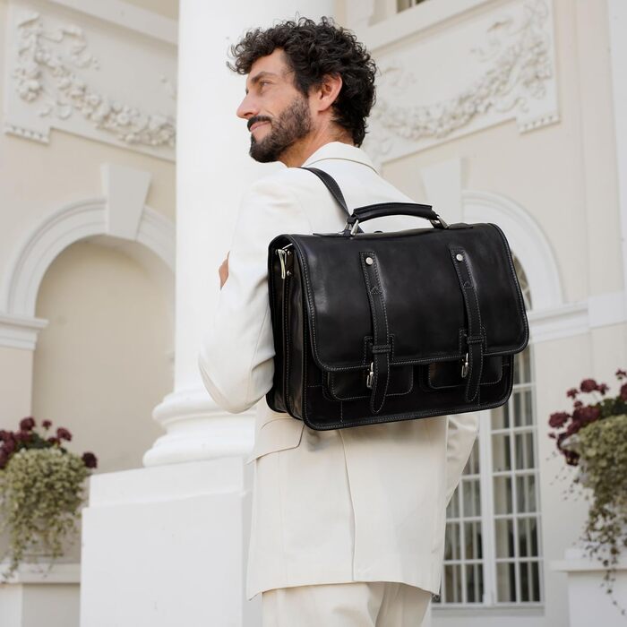 Шкіряний портфель для чоловіків - ділова сумка для ноутбука - італійська шкіряна сумка ручної роботи - сумка-месенджер чорна