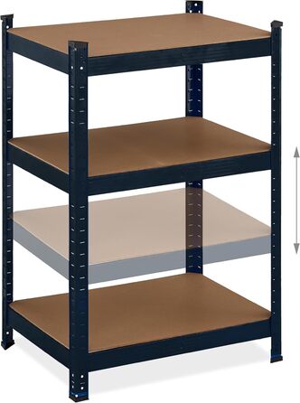 Чорний надміцний стелаж Relaxdays, висота та довжина 180x60x45 см, 500 кг, 5 полиць, для підвалу, гаража, модульна полиця для зберігання, сталь, 80, чорний