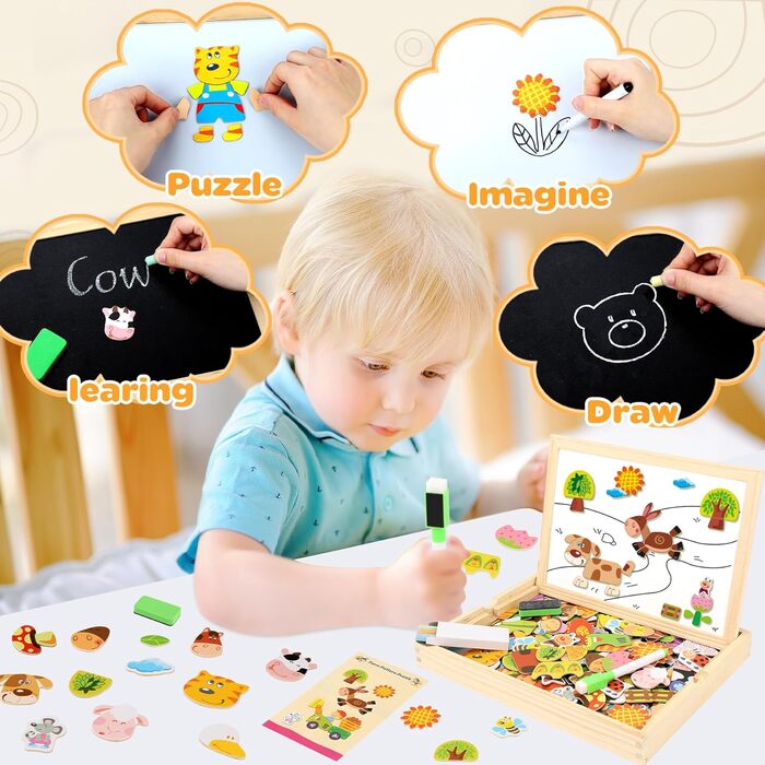 Дерев&39яна іграшка-головоломка COOLJOY, 100 шт., дерев&39яна магнітна головоломка для дівчаток, ферма, шаблони, ігри, подарунок,