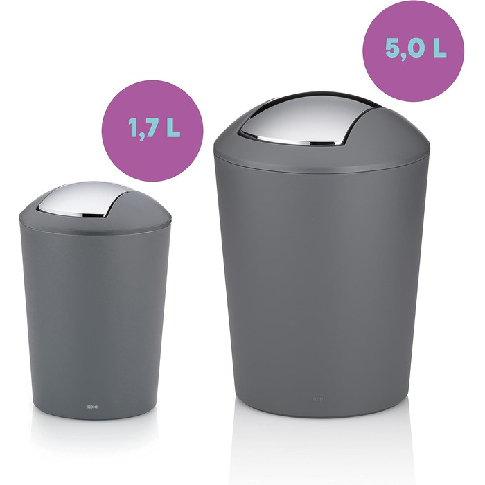 Сірий, відро для сміття з поворотною кришкою, відро для косметики 5 л з поворотною кришкою, пластик, MARTA, відро для сміття у ван