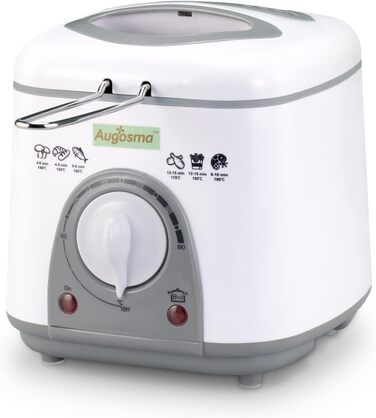 Міні-фритюрниця Augosma з олією 850-950 Вт л Ємність 1 л Оглядове вікно l Кошик для смаження з нержавіючої сталі l Регульована температура l Теплоізольований l Нековзна гумова накладка l Білий 1 л