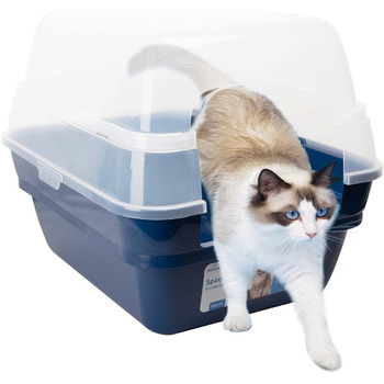 Котячий туалет Petfamily 3-в-1 з кришкою, великий, темно-синій, 55x45x44 см