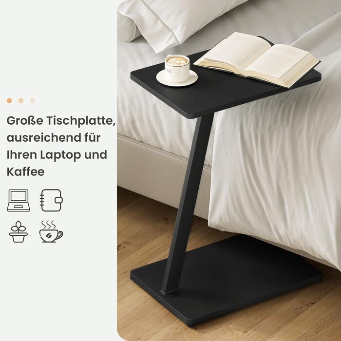 С-подібний журнальний столик, столик для дивана, стіл для вітальні, з металевим каркасом, для дивана, кушетки, ліжка, 48x64x33 см, чорний