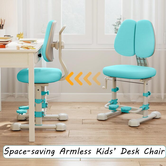 Дитяче письмове крісло LIFEZEAL, регульоване по висоті, ергономічна подвійна спинка, м&39яке поворотне крісло для навчання, комп&39ютерне крісло для хлопчиків та дівчаток, макс. 100 кг (Форма 1, Синій) Синій Форма 1