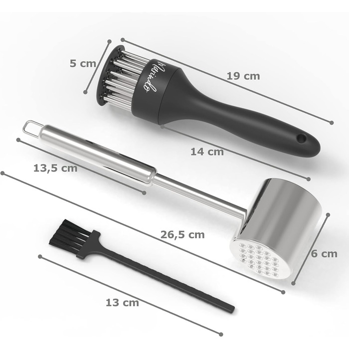 Набір для розпушування м'яса Marindo - розпушувач м'яса та щітка для чищення в комплекті двосторонній розпушувач м'яса з нержавіючої сталі, можна мити в посудомийній машині розпушувач м'яса з 20 лезами з нержавіючої сталі