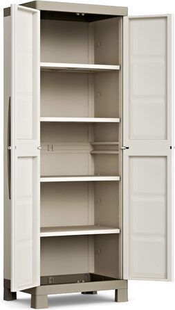 Висока пластикова шафа Keter Excellence, ШхГхВ 65x45x182 см, бежевий/сіро-коричневий, вкл. 4 полиці з регульованою висотою